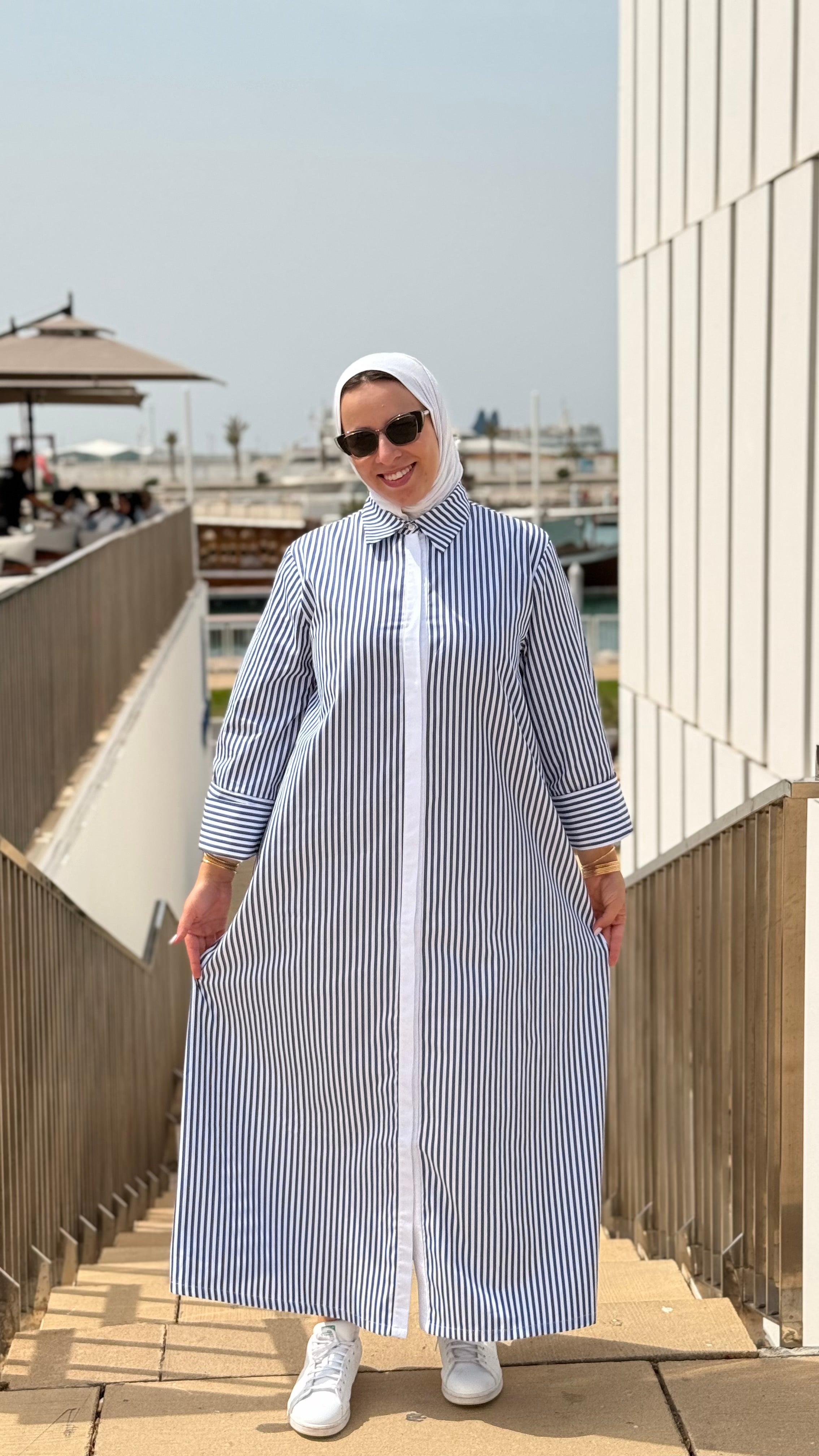 Robe Chemise Rayée Bleu Marine & Blanc