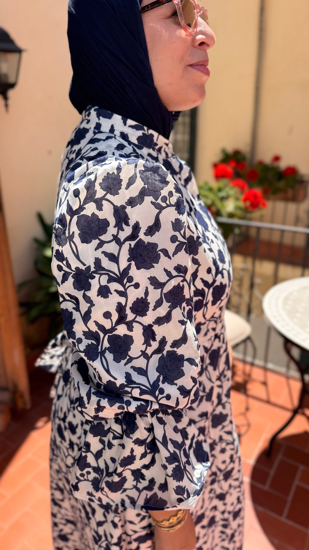 Robe Longue Imprimé Floral Bleu Marine