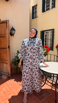 Robe Longue Imprimé Floral Bleu Marine