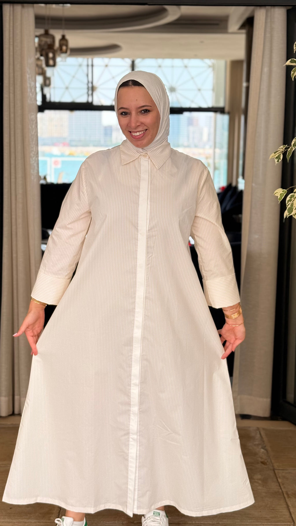 Robe Chemise Rayée Blanc & Jaune